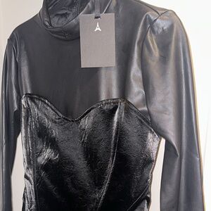 Maniere de voir  Leather Corset Overlay Dress - Black